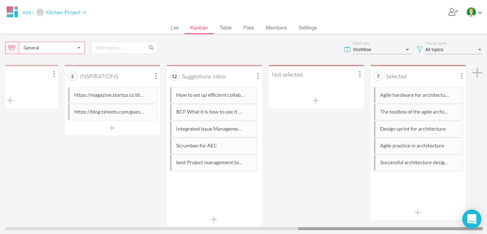 Le tableau kanban dans Bricks